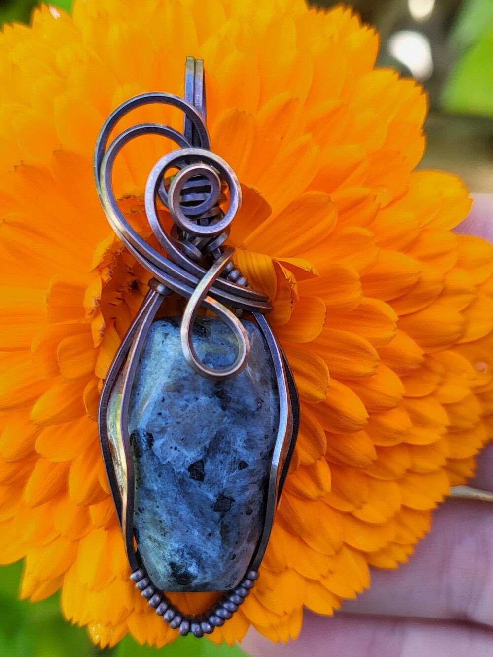 Handcrafted Larvikite Coffin Pendant